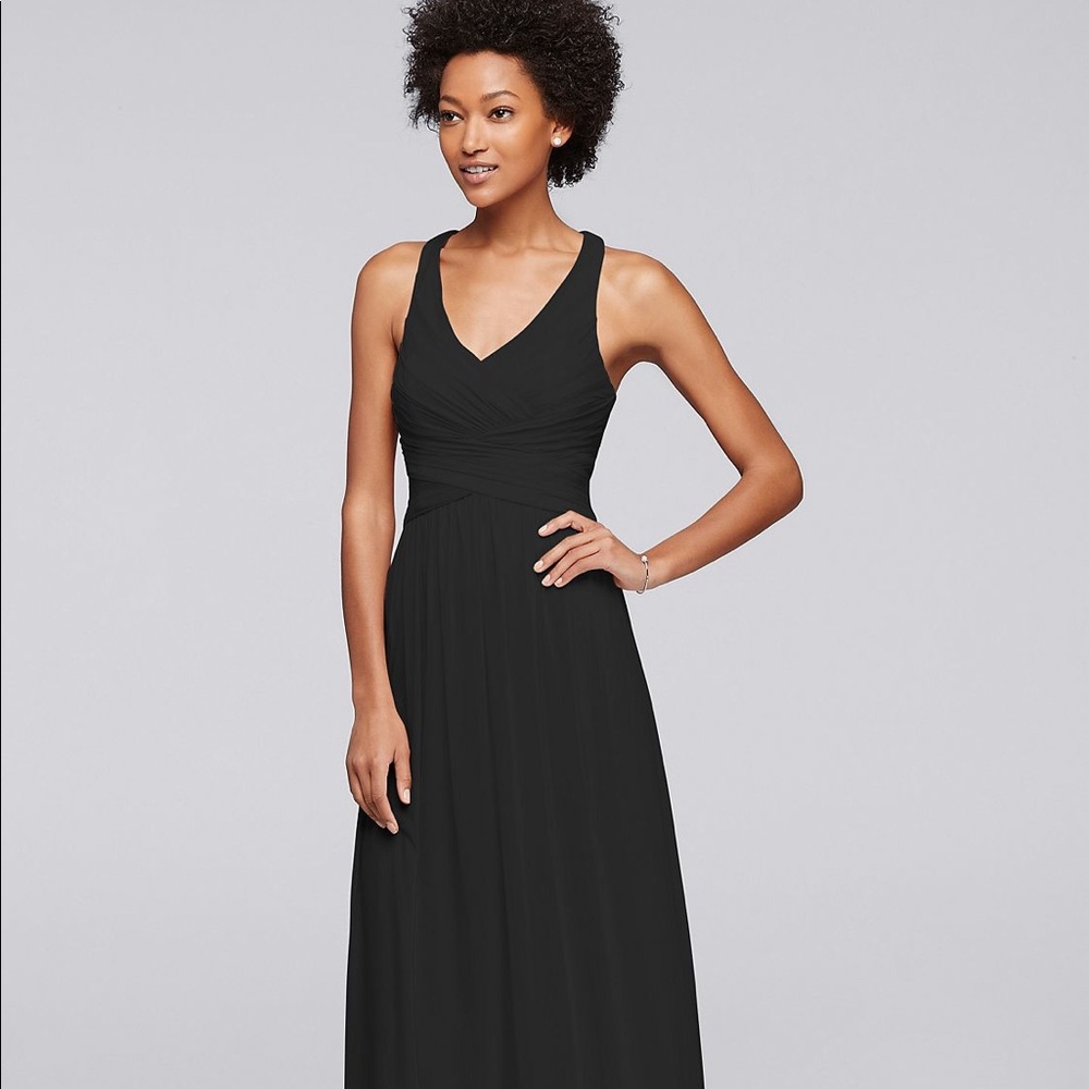 Mesh Long Bridesmaid Dress with Crisscross Back